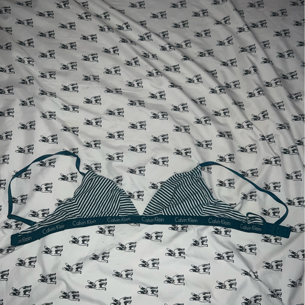 Green and white striped unpadded bra